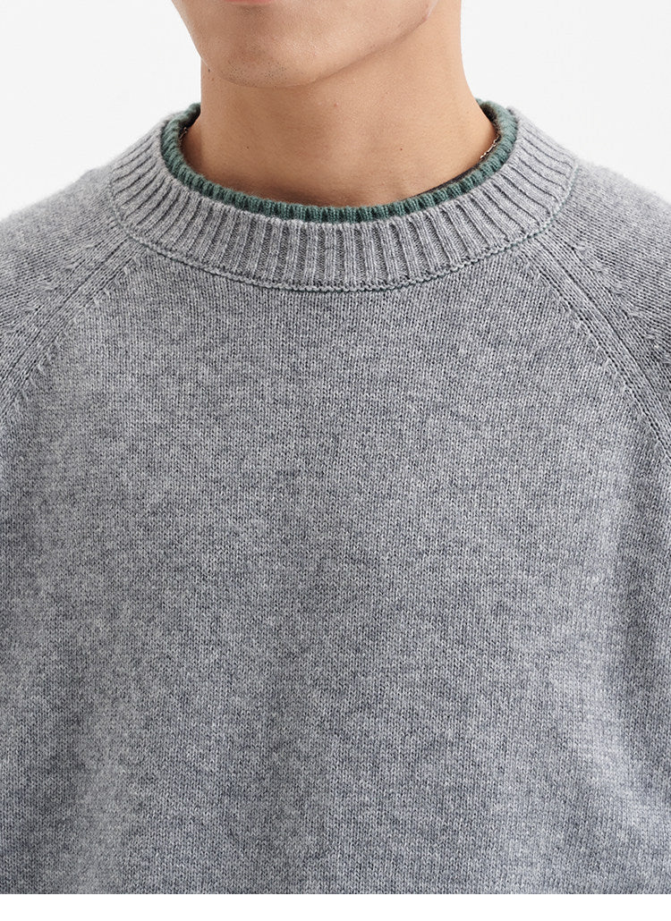 BUTTBILL Minimalist 33% Lambswool Crewneck Knit Sweater074