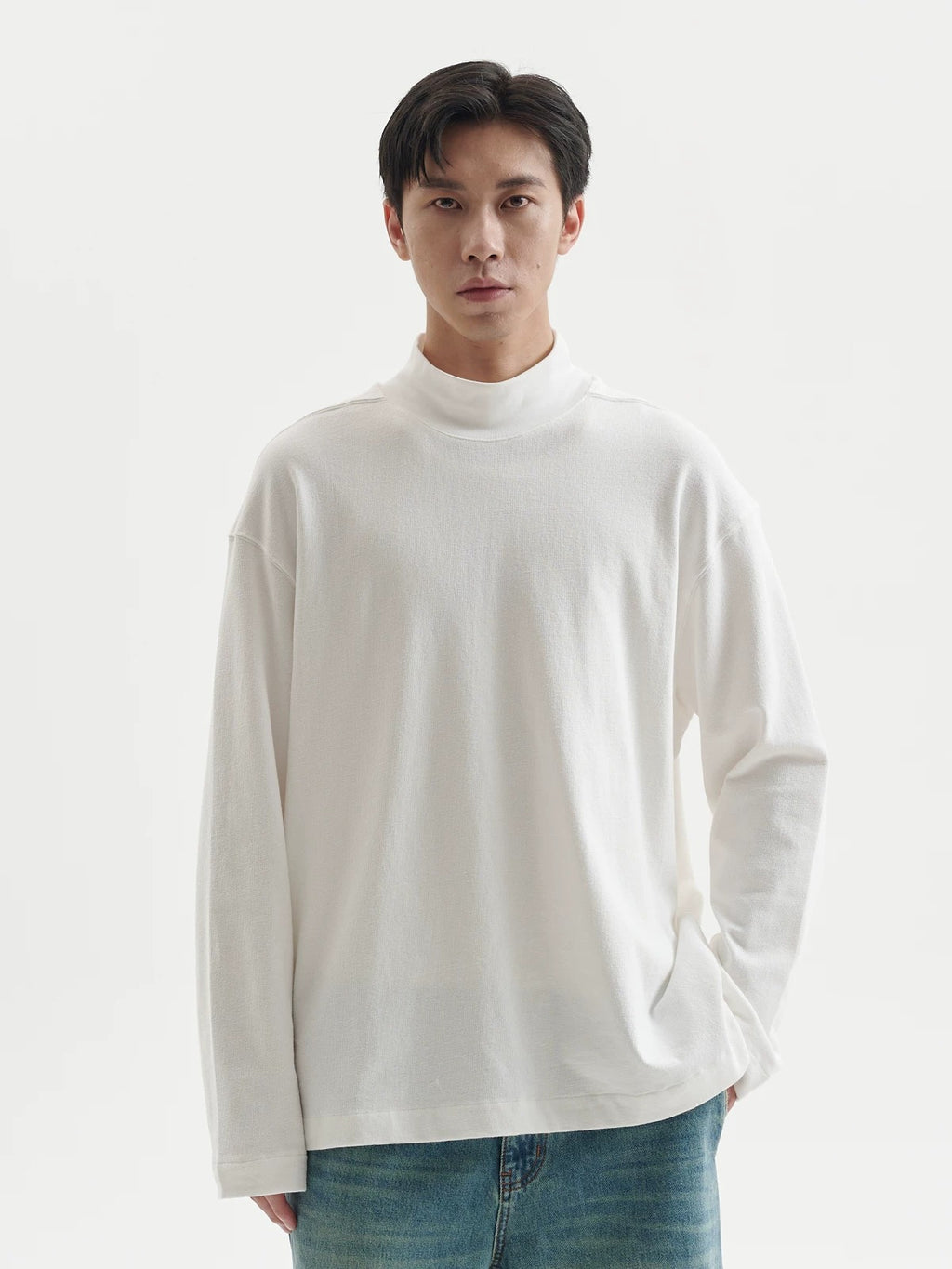 BUTTBILL Unisex Textured Combed Cotton Relaxed Long-Sleeve Tee090