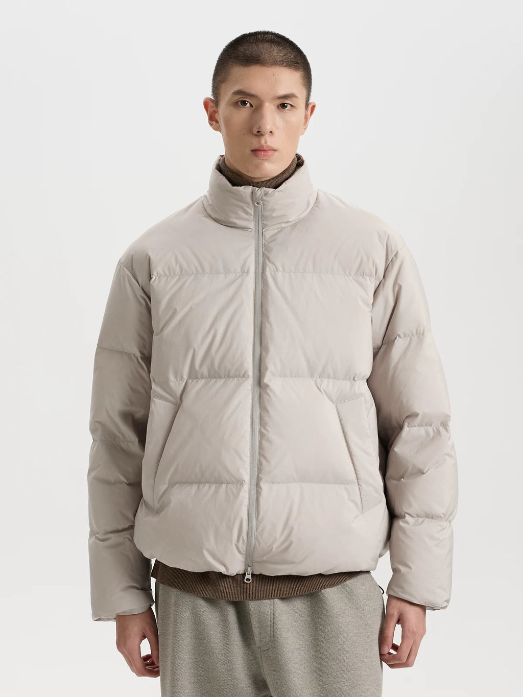 BUTTBILL 90% White Duck Down Puffer Jacket – Water-Repellent Relaxed Fit Stand Collar Winter Coat with Fleece Lining#136