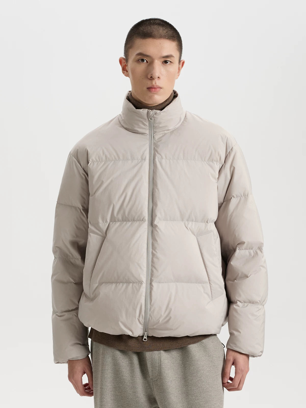 BUTTBILL 90% White Duck Down Puffer Jacket – Water-Repellent Relaxed Fit Stand Collar Winter Coat with Fleece Lining#136