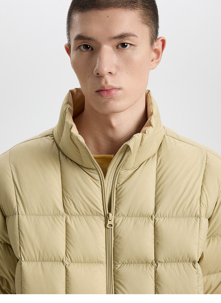 BUTTBILL 90% White Duck Down Quilted Puffer Jacket – Water-Repellent Lightweight Relaxed Fit Stand Collar Winter Coat#121