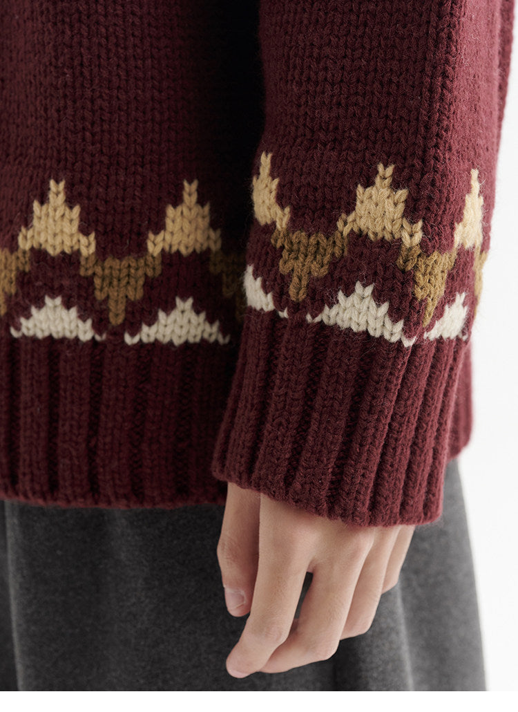 BUTTBILL FW25 Unisex Holiday Fair Isle Yoke Lambswool Sweater057