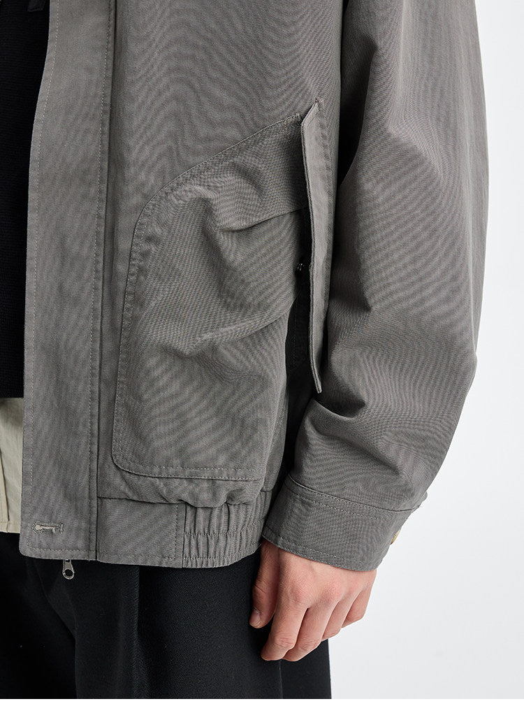 BUTTBILL SS26 Unisex Washed Stand Collar Cropped Moto Jacket048