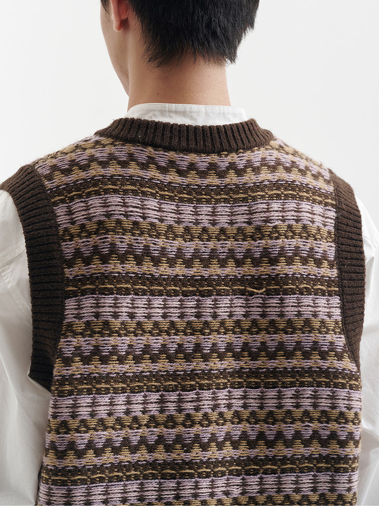 BUTTBILL Men's Relaxed Fair Isle Lambswool V-Neck Sweater Vest092