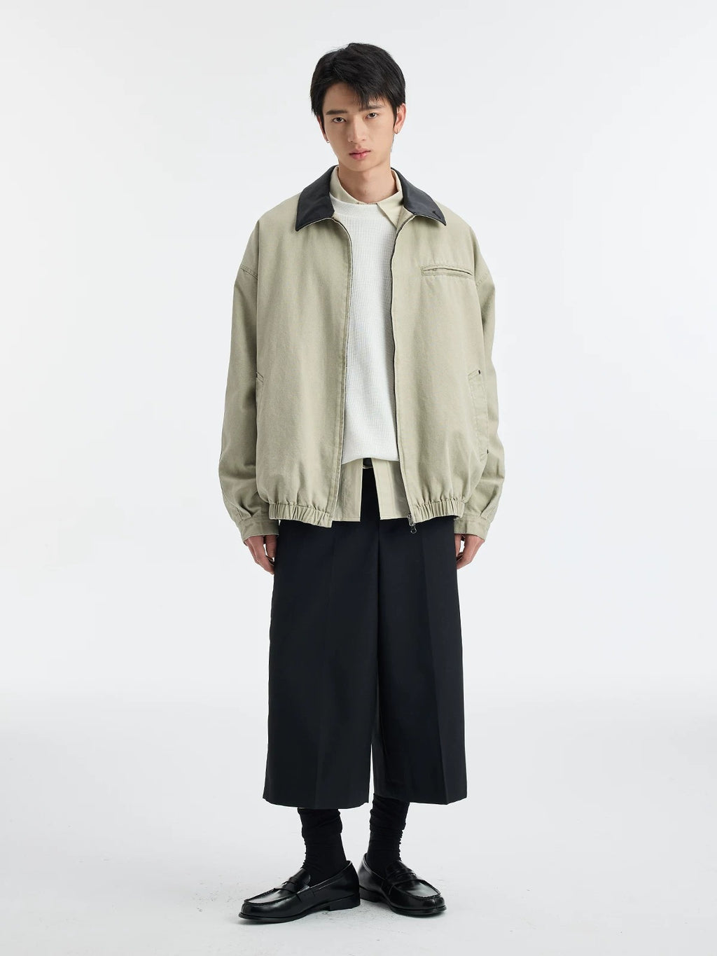 BUTTBILL SS26 Unisex Enzyme-Washed Canvas Work Jacket with Suede Collar046