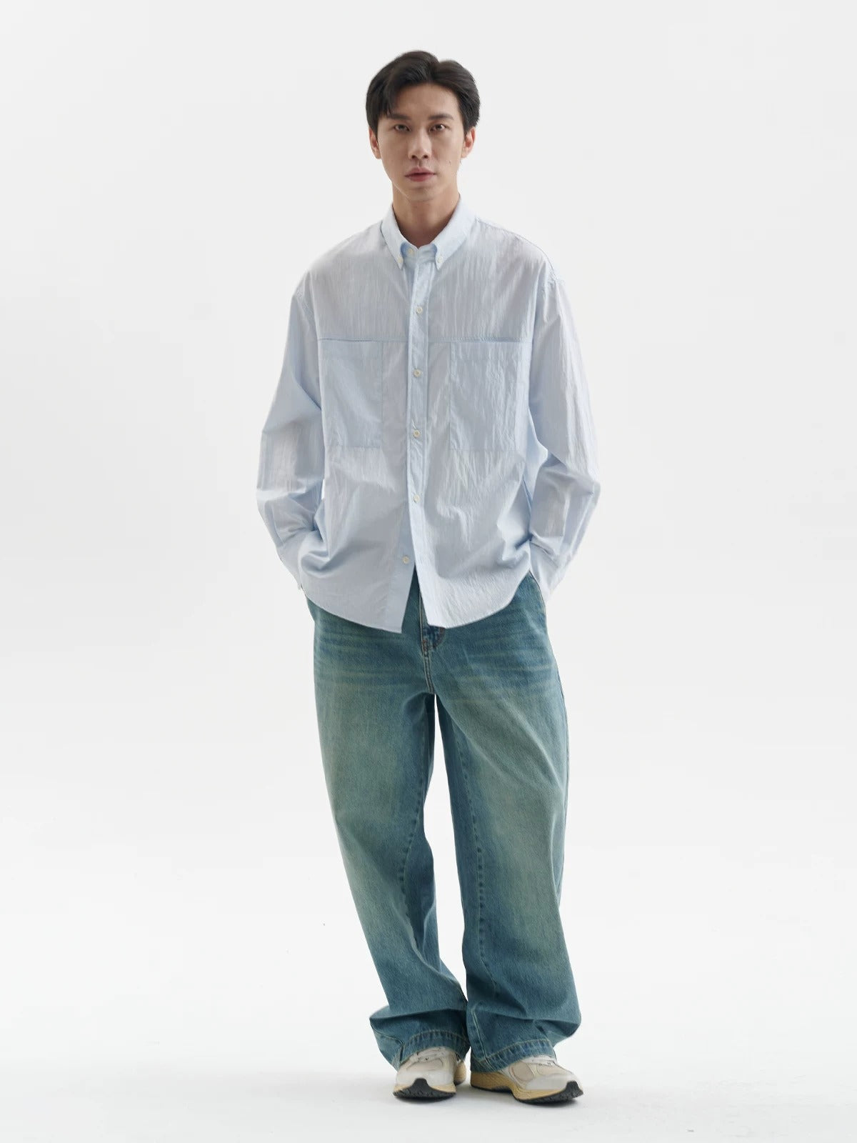 BUTTBILL Unisex Cotton-Nylon Paneled Long-Sleeve Overshirt109