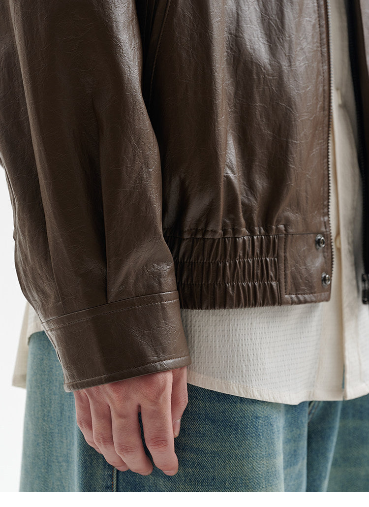 BUTTBILL Unisex Distressed Paper-Touch Faux Leather Jacket108