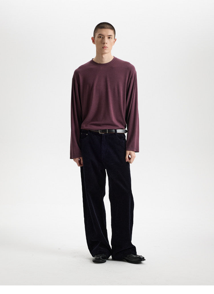 BUTTBILL Vintage Relaxed Textured Crewneck Knit Top – Soft Long Sleeve Unisex Sweater#119