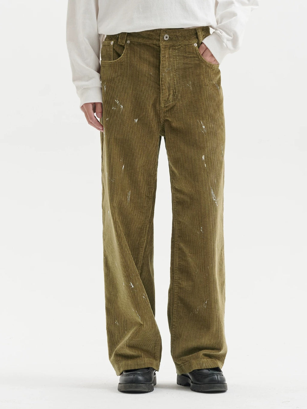 BUTTBILL FW25 Paint-Splattered Cotton Corduroy Relaxed Straight Trousers067