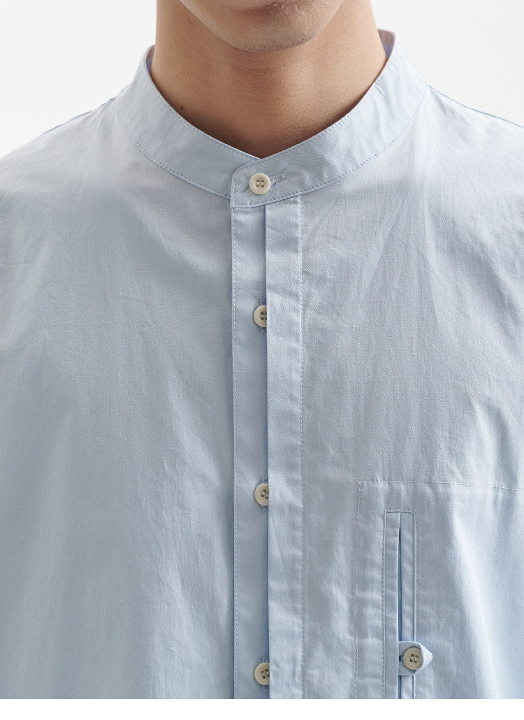 BUTTBILL Unisex Band Collar Relaxed Long-Sleeve Overshirt103