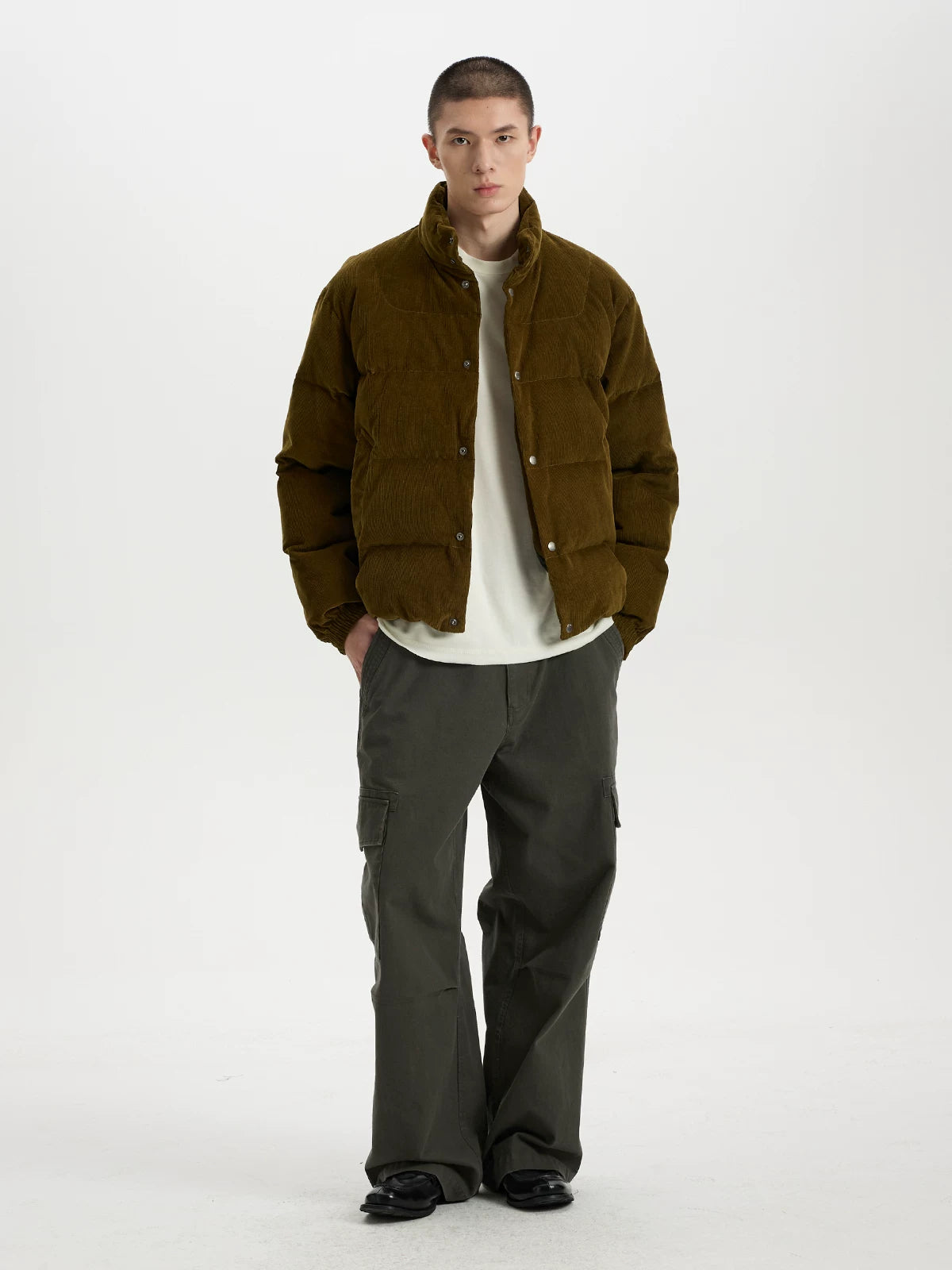BUTTBILL Vintage Pima Cotton Corduroy Down Jacket – 90% White Duck Down Insulated Relaxed Fit Winter Coat#130