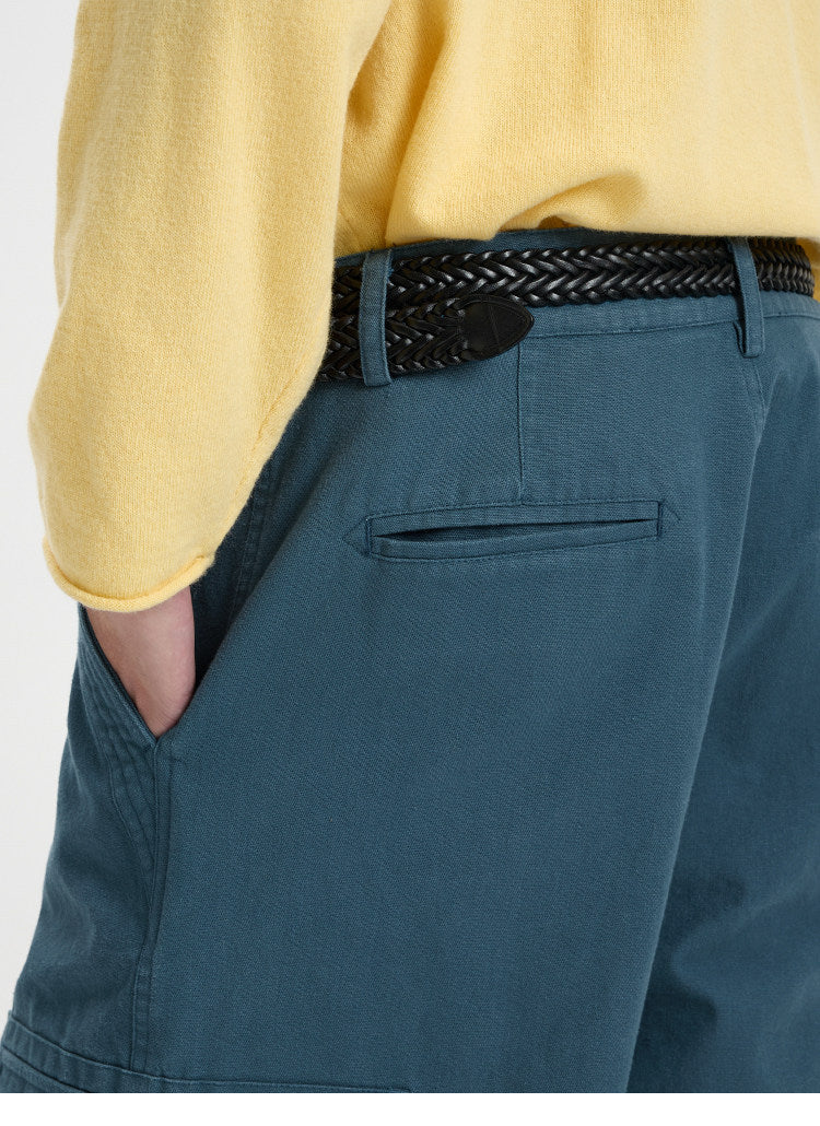 BUTTBILL Vintage Enzyme-Washed Cotton Cargo Pants – Relaxed Straight-Leg Multi-Pocket Workwear Trousers#124