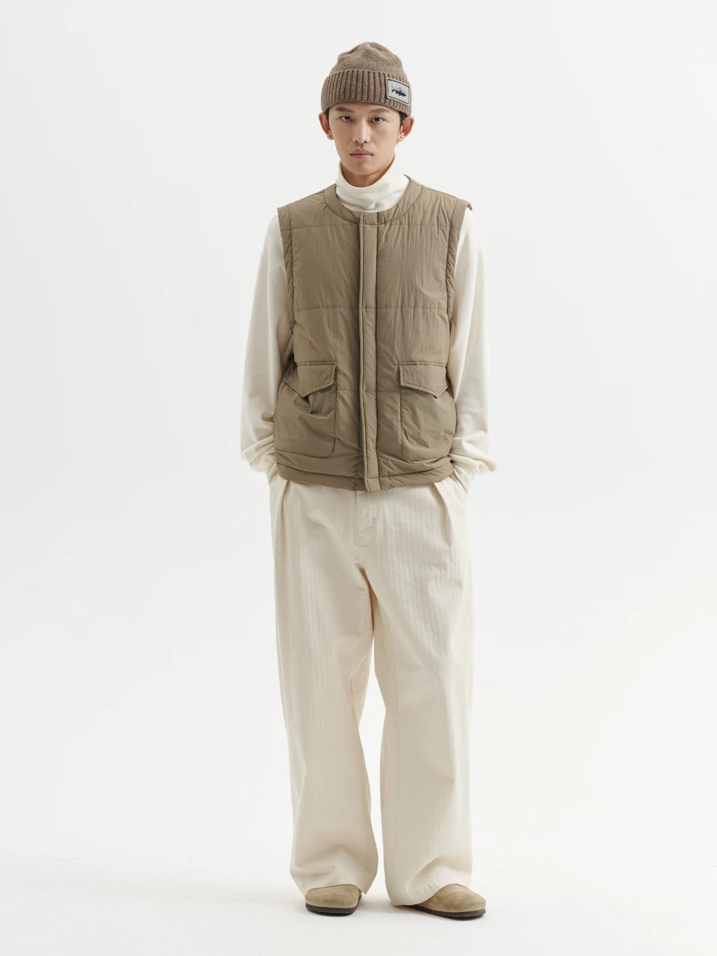 BUTTBILL Men's Enzyme-Washed Cotton Twill Pleated Straight Trousers059
