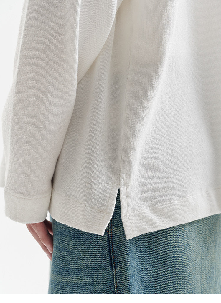 BUTTBILL Unisex Textured Combed Cotton Relaxed Long-Sleeve Tee090