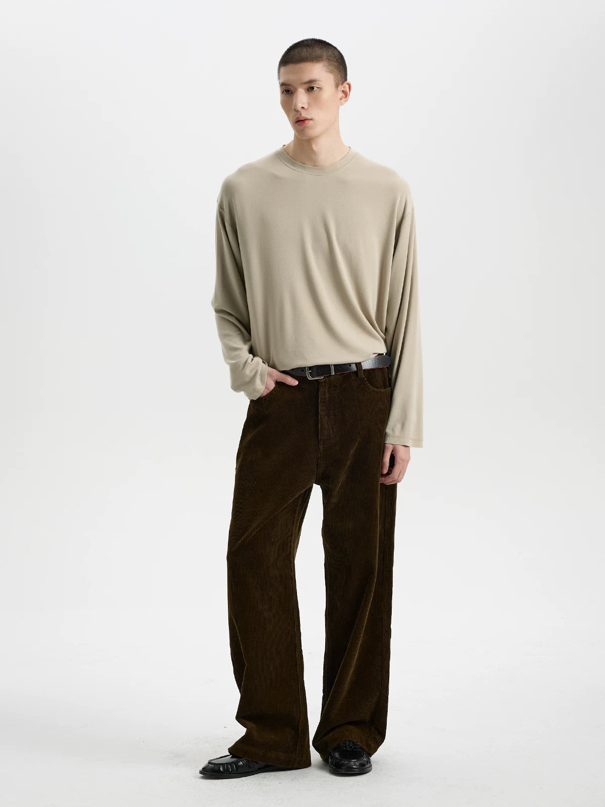 BUTTBILL Vintage Relaxed Textured Crewneck Knit Top – Soft Long Sleeve Unisex Sweater#119