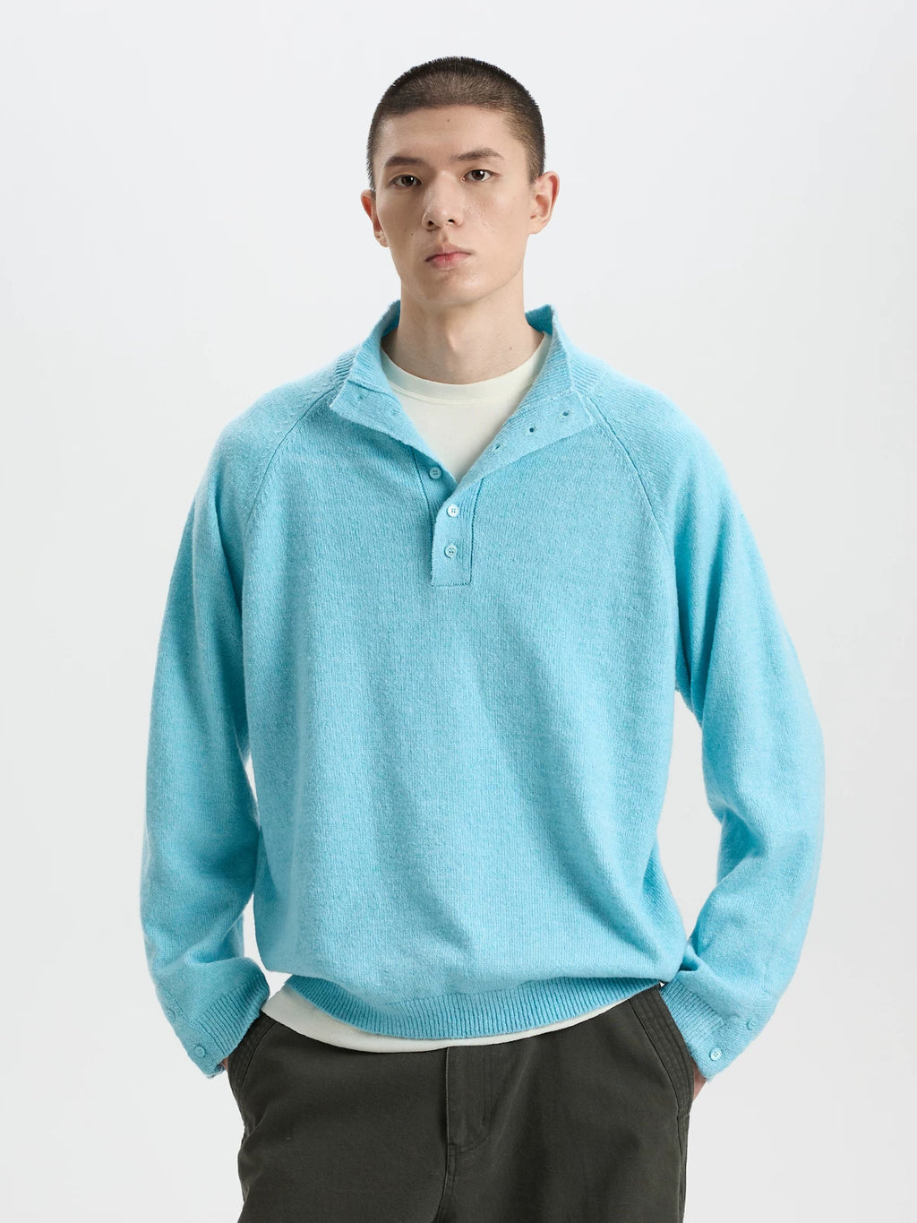 BUTTBILL Soft Wool-Blend Mock Neck Sweater – Raglan Sleeve Minimalist Knit Pullover for Everyday Layering#138