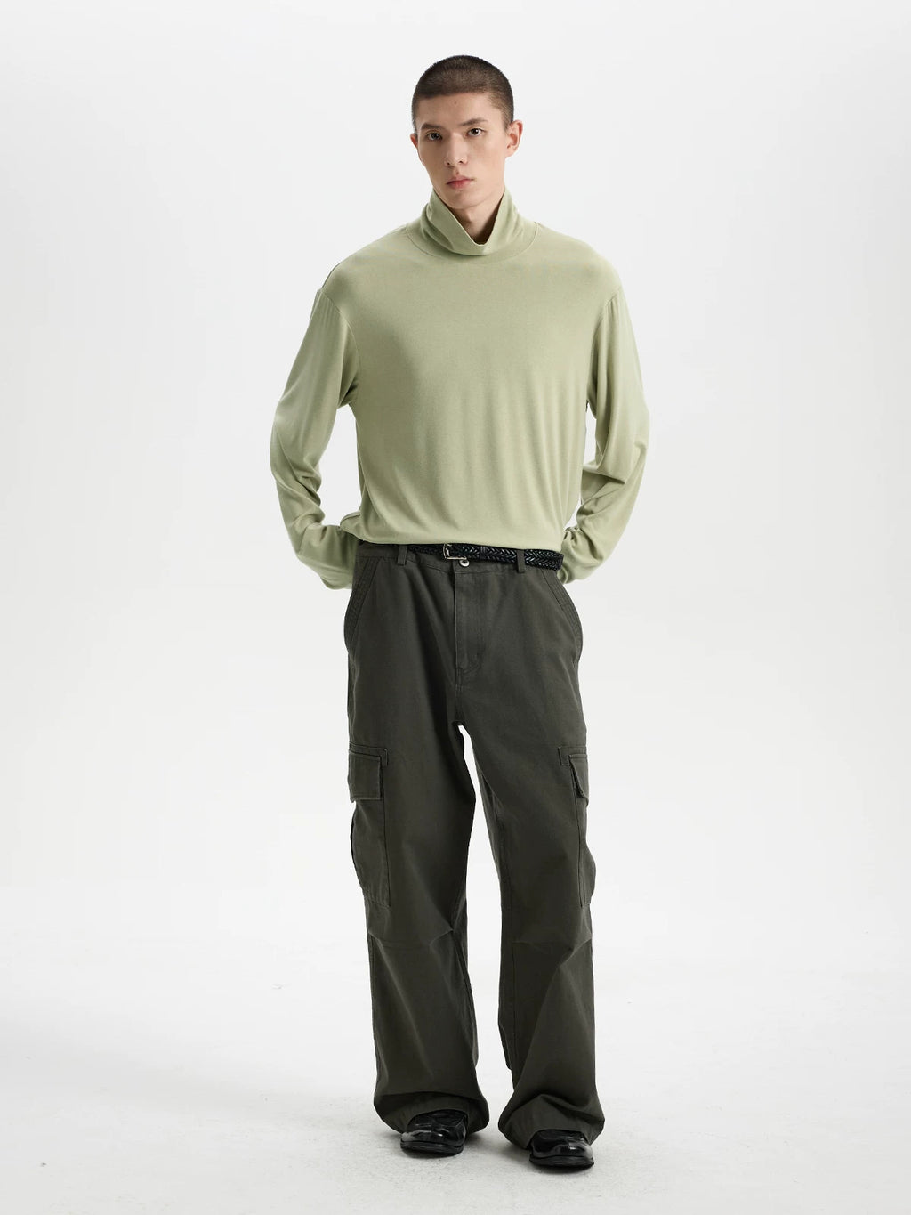 BUTTBILL Classic Textured Acetate-Wool Blend Turtleneck Knit Top – Relaxed Drop-Shoulder Unisex Long Sleeve#118