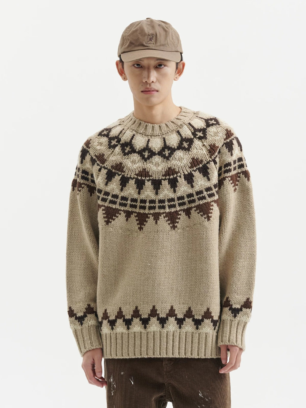 BUTTBILL FW25 Unisex Holiday Fair Isle Yoke Lambswool Sweater057