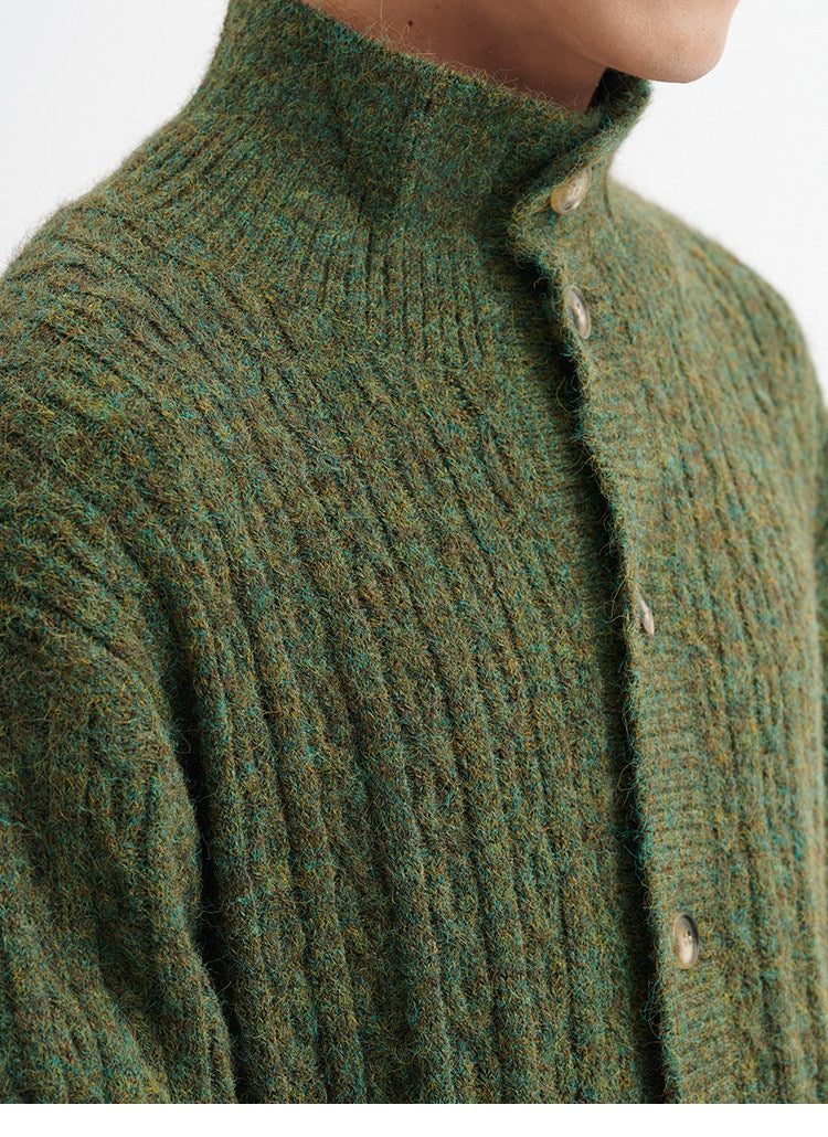 BUTTBILL Unisex Relaxed Stand Collar Cable-Knit Cardigan072