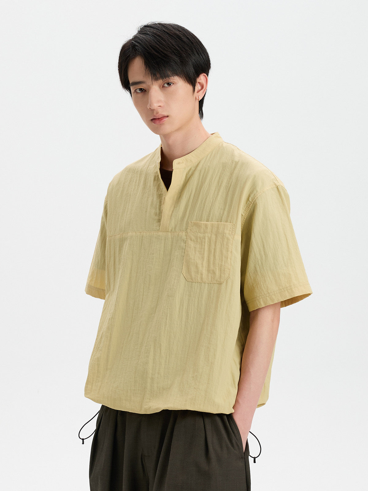BUTTBILL Balloon-Fit Bamboo-Blend Band Collar Polo Shirt