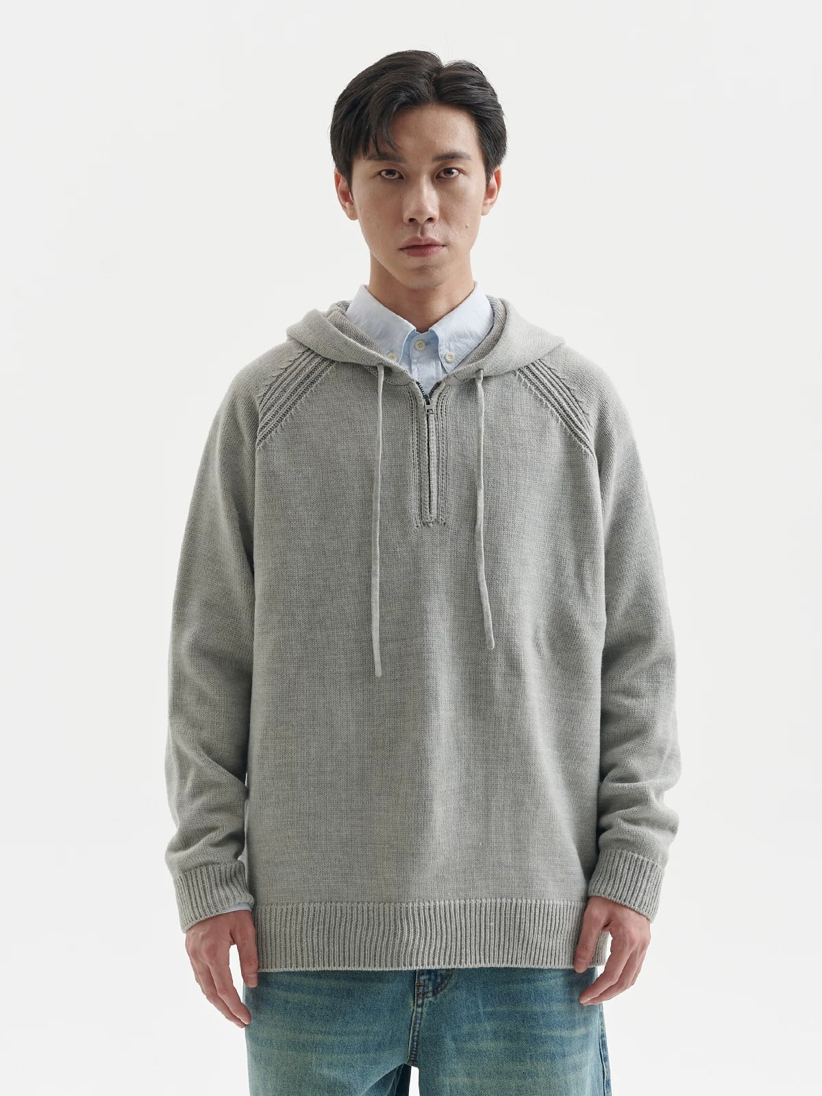 BUTTBILL Men's Minimalist Half-Placket Knit Hoodie111