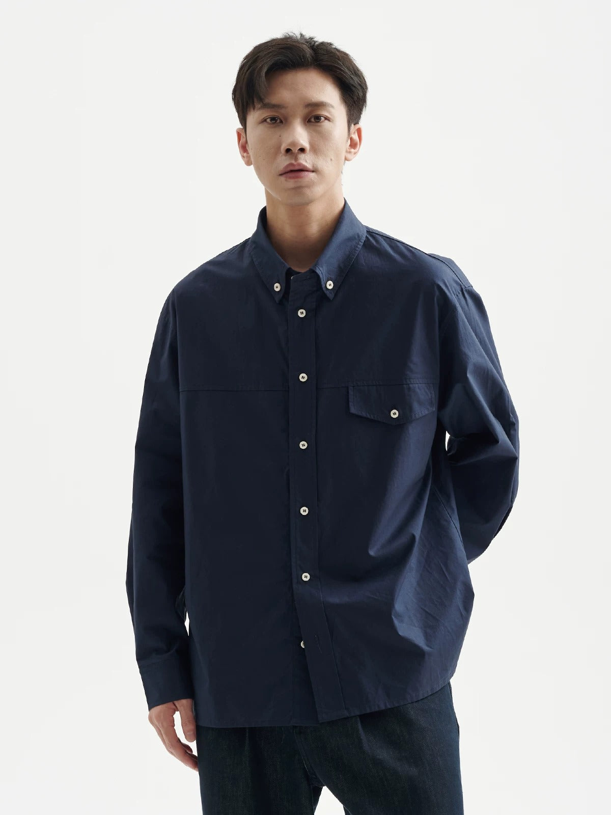BUTTBILL Men's Minimalist Relaxed Long-Sleeve Button-Up Overshirt095