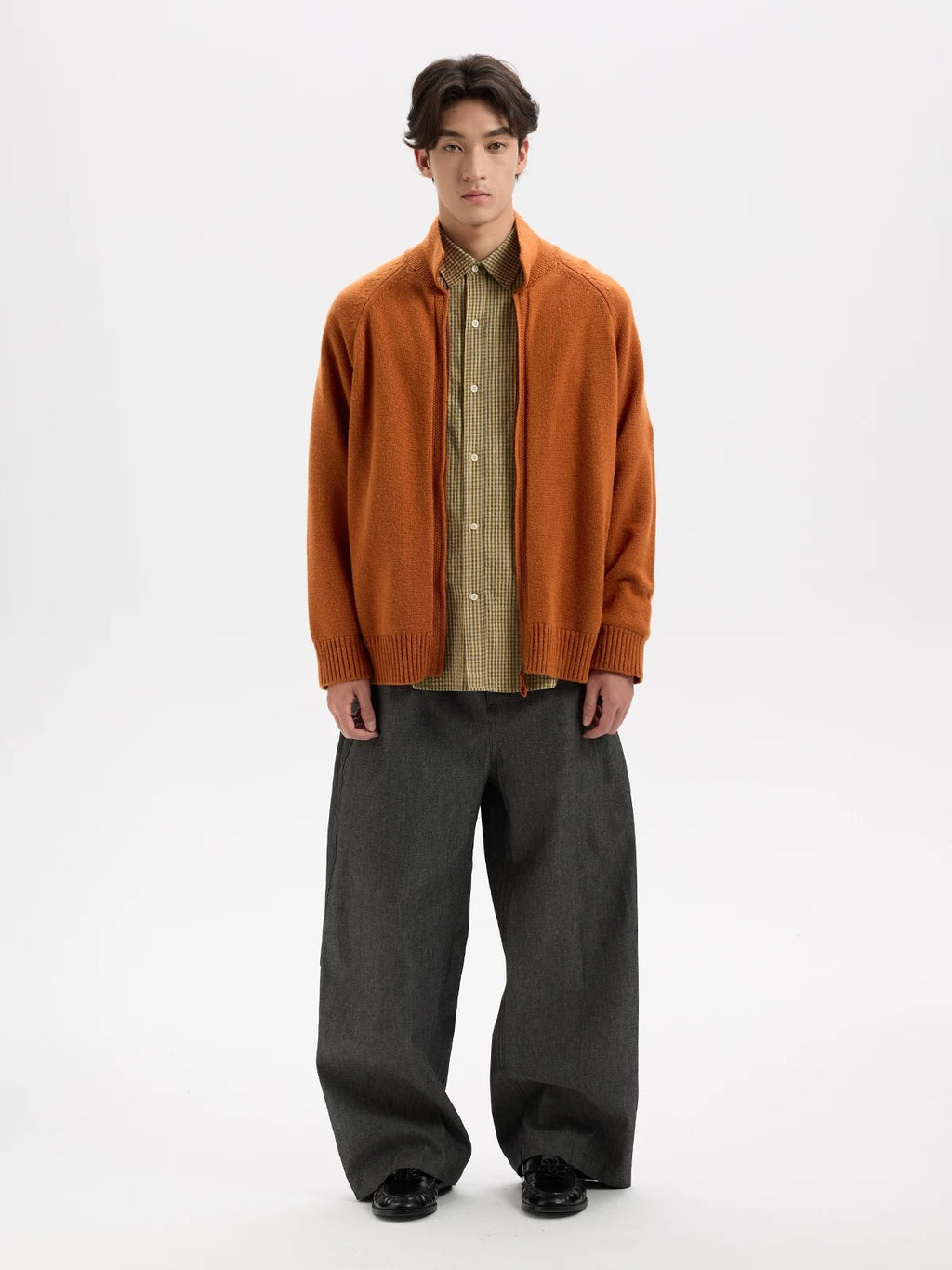 BUTTBILL Vintage Wool-Blend Raglan Collared Two-Way Zip Cardigan042