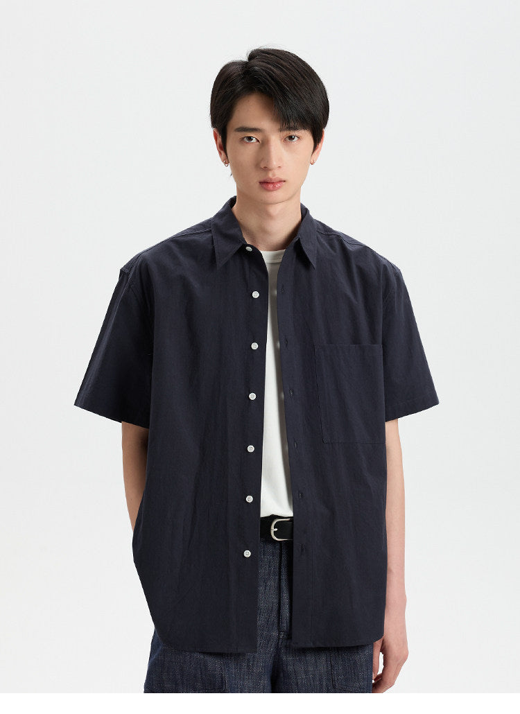 BUTTBILL Classic Minimalist Soft-Textured Long-Staple Cotton Pleated Back Shirt