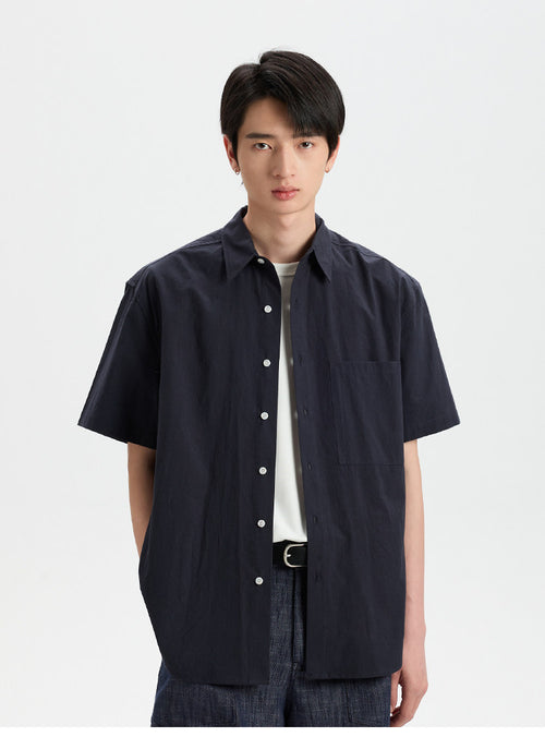 BUTTBILL Classic Minimalist Soft-Textured Long-Staple Cotton Pleated Back Shirt