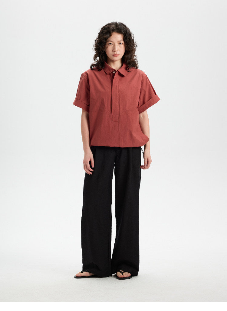BUTTBILL SS26 80s High-Density Long-Staple Cotton Half-Placket Shirt