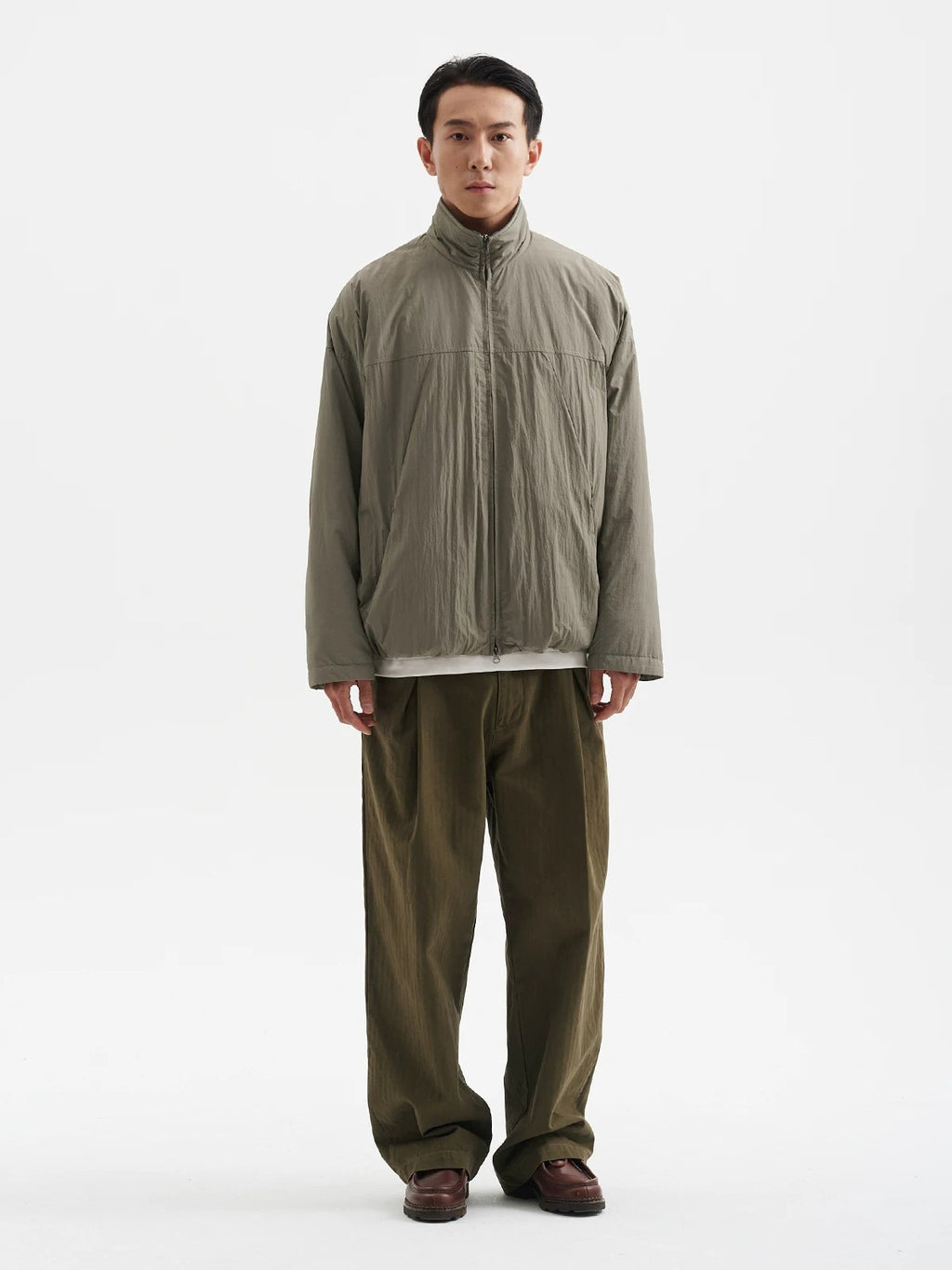 BUTTBILL Unisex 100% Cotton Herringbone Double-Pleated Trousers076