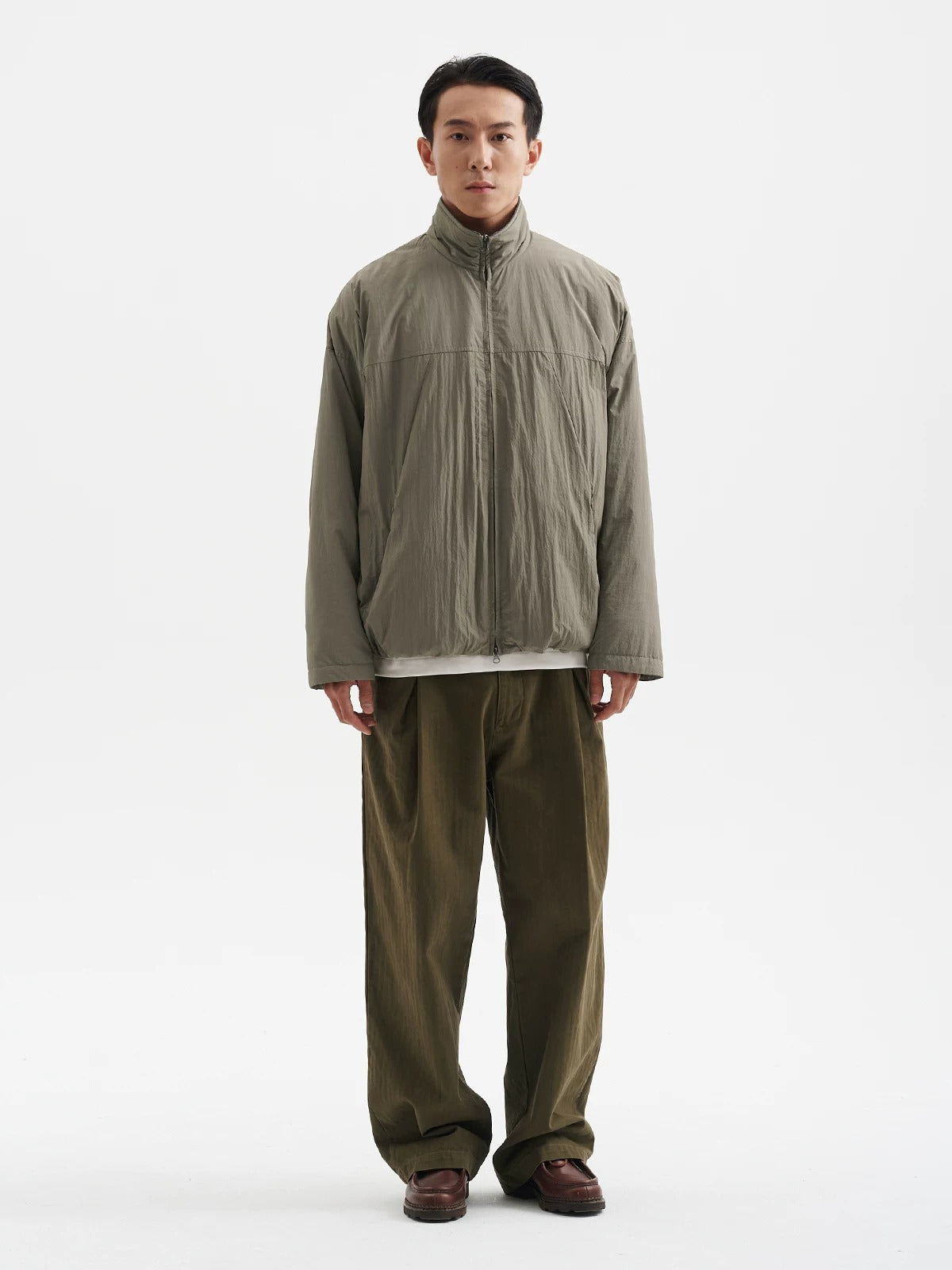 BUTTBILL Unisex 100% Cotton Herringbone Double-Pleated Trousers076