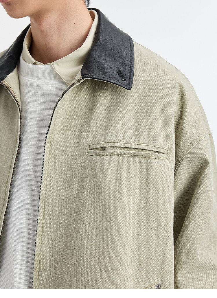 BUTTBILL SS26 Unisex Enzyme-Washed Canvas Work Jacket with Suede Collar046