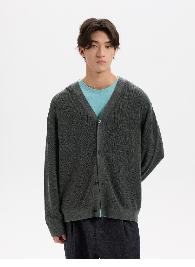 BUTTBILL Unisex Tencel-Linen Blend V-Neck Relaxed Knit Cardigan019