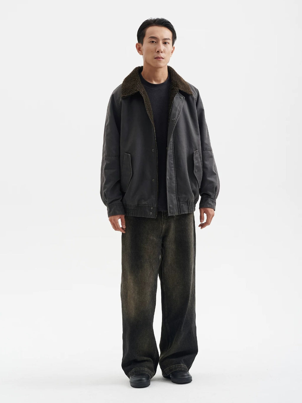 BUTTBILL FW25 Men's Enzyme-Washed 3M™ Thinsulate™ Faux Shearling Collar Jacket070