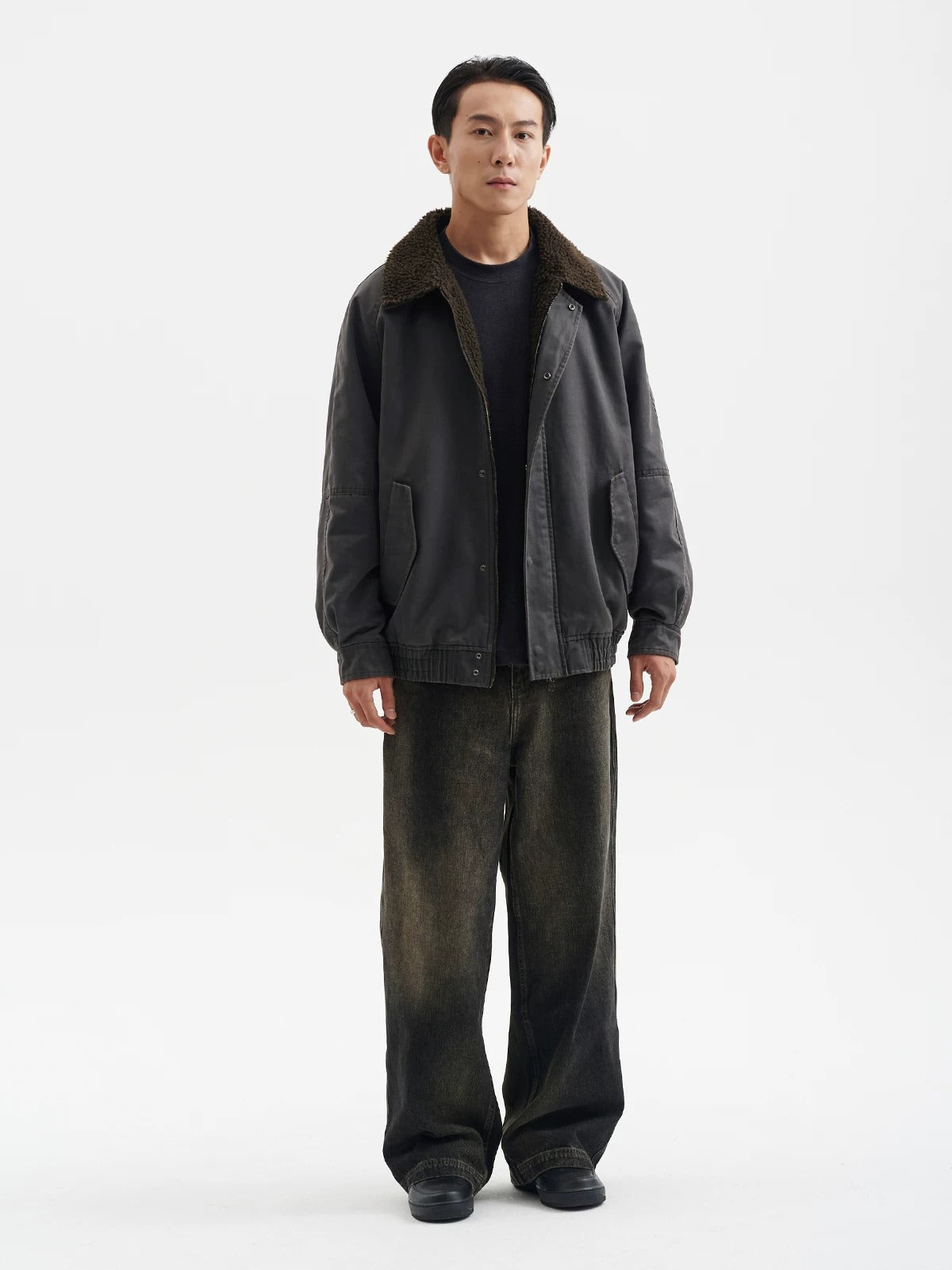 BUTTBILL FW25 Men's Enzyme-Washed 3M™ Thinsulate™ Faux Shearling Collar Jacket070