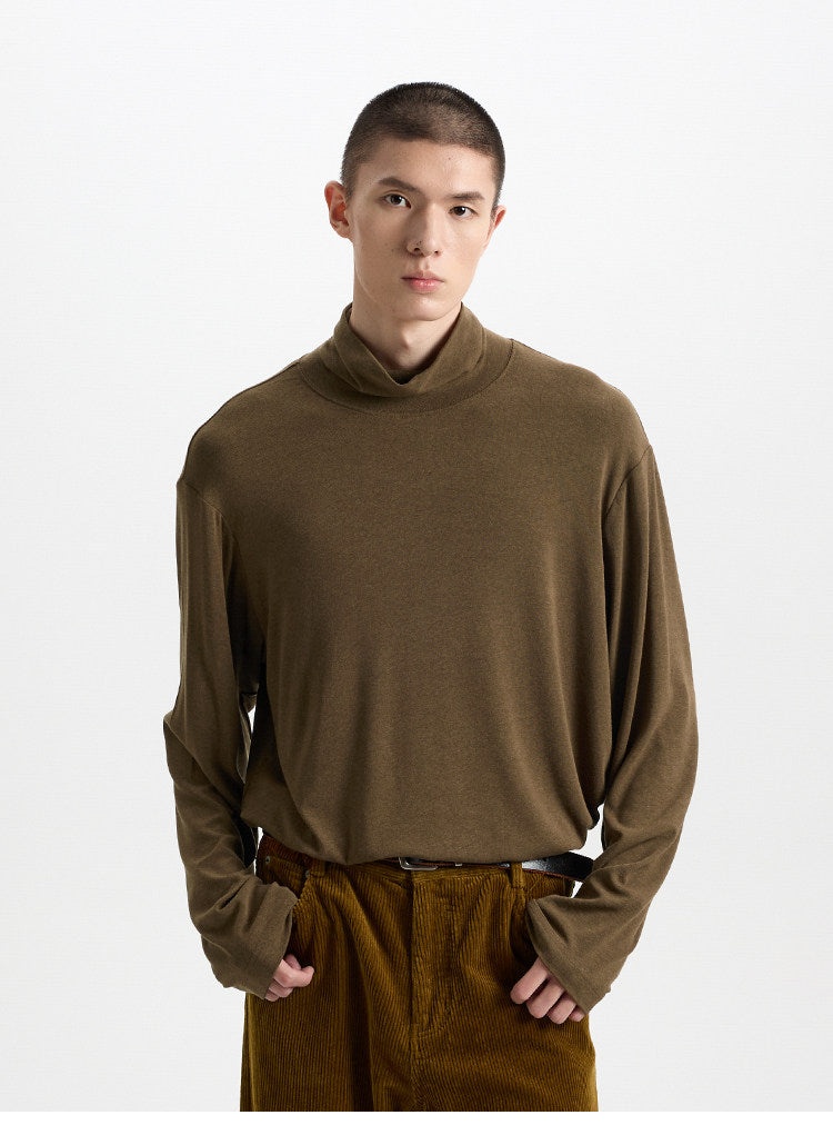 BUTTBILL Classic Textured Acetate-Wool Blend Turtleneck Knit Top – Relaxed Drop-Shoulder Unisex Long Sleeve#118