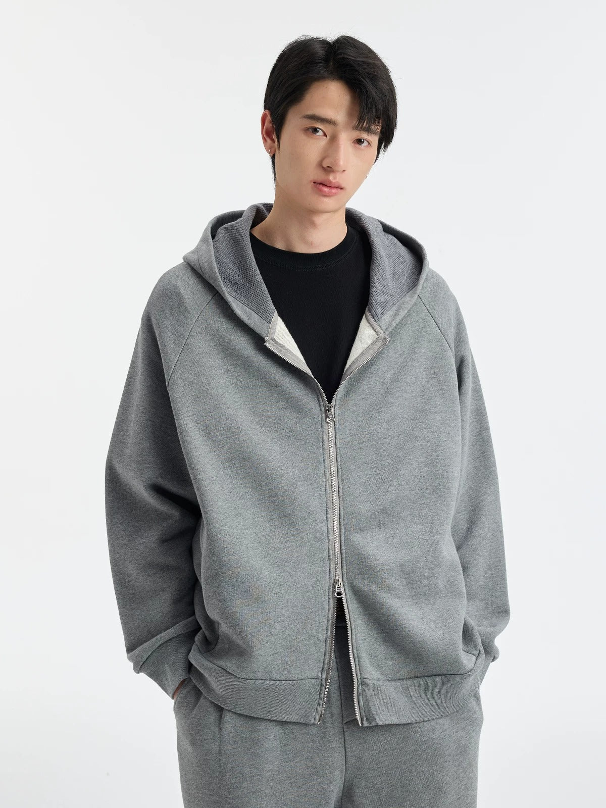 BUTTBILL SS26 Unisex Relaxed Heathered Zip-Up Hoodie050