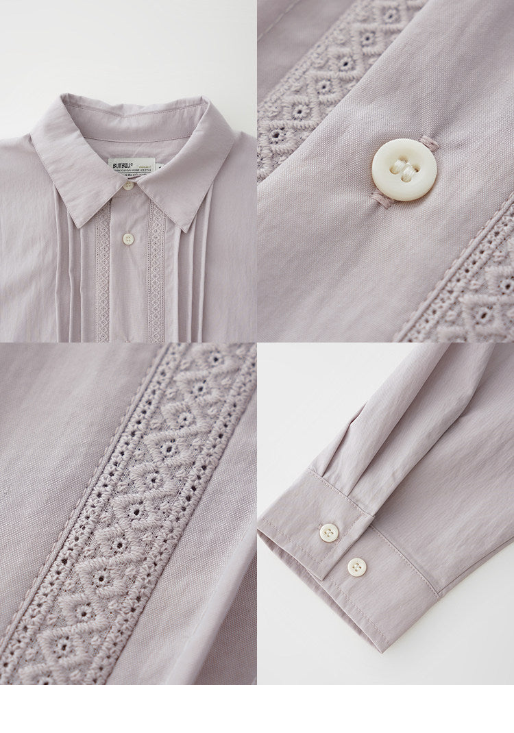 BUTTBILL SS26 Unisex Lyocell-Cotton-Nylon Pleated Shirt with Lace Trim045