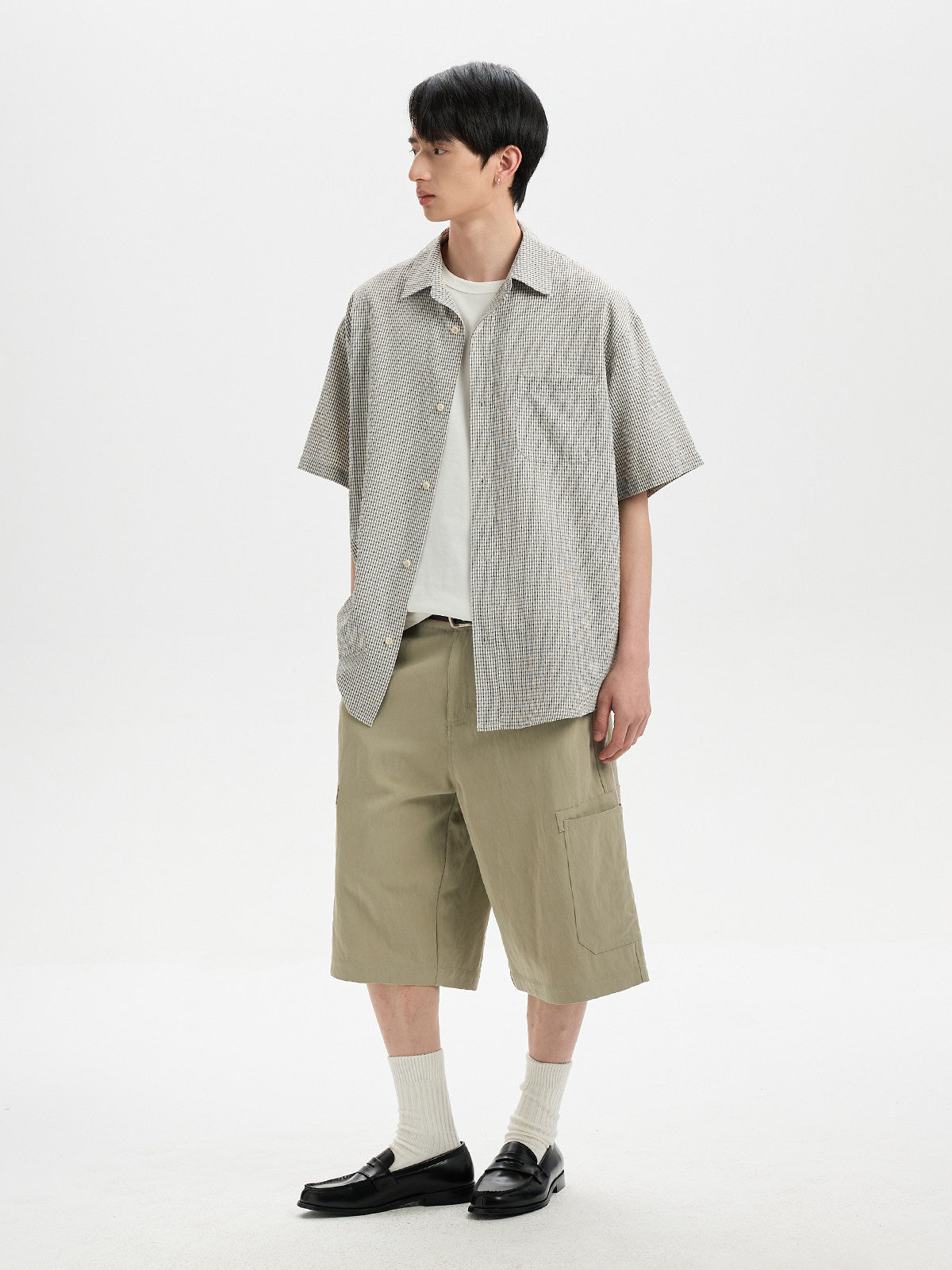 BUTTBILL SS26 Plaid Seersucker Lyocell-Linen Short-Sleeve Pocketed Overshirt
