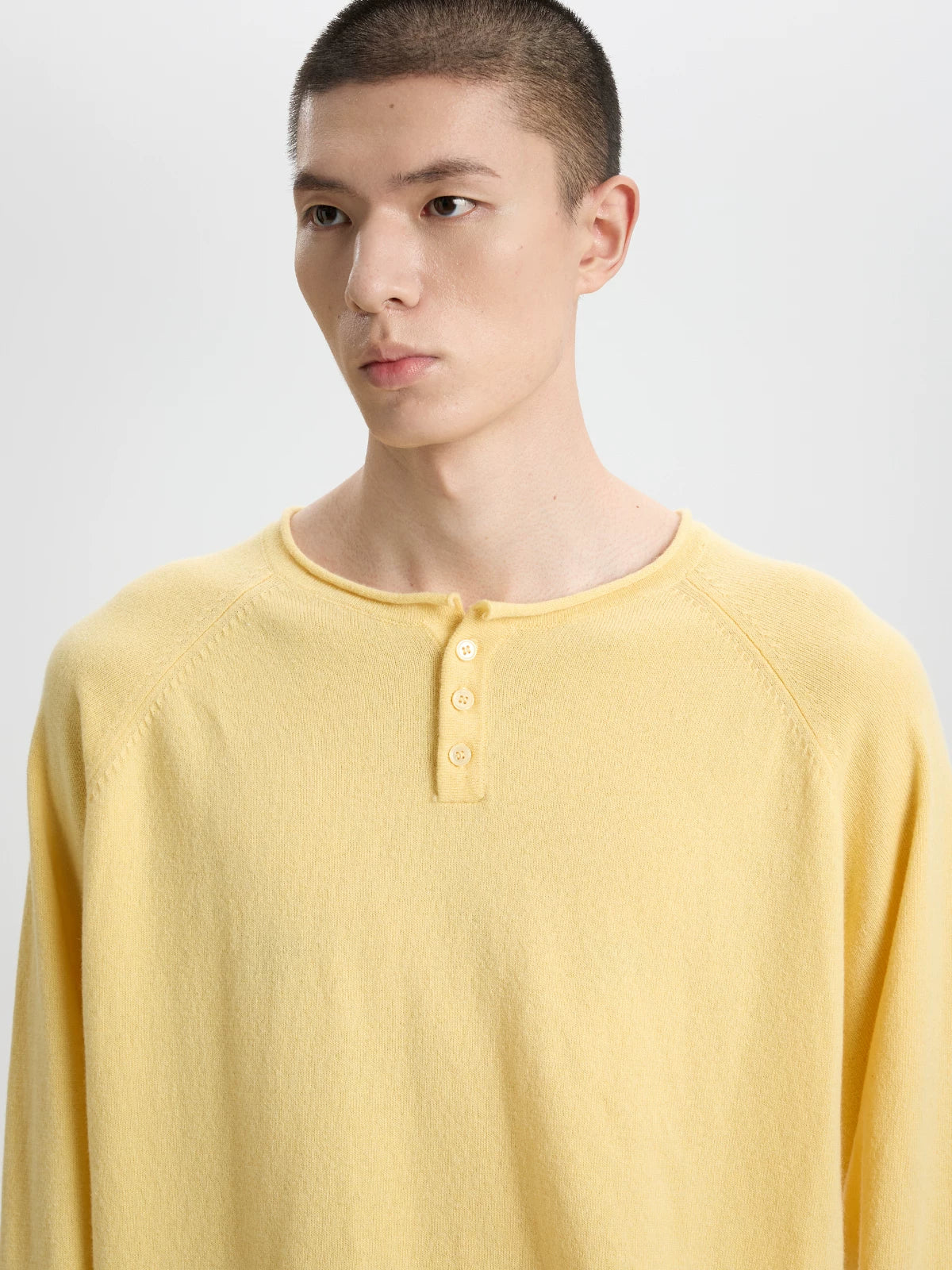 BUTTBILL 17.5-Micron 100% Merino Wool Henley Knit Sweater – Relaxed Fit Lightweight Long Sleeve Pullover#120