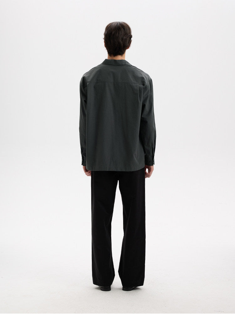 BUTTBILL Urban Minimalist Lyocell-Blend Pleated Camp Collar Snap-Front Shirt028