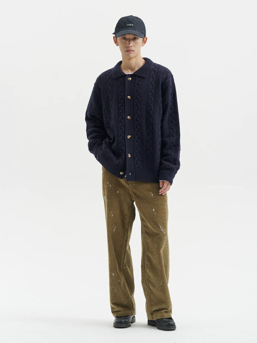 BUTTBILL FW25 Relaxed Cable-Knit Lambswool Embroidered Cardigan058