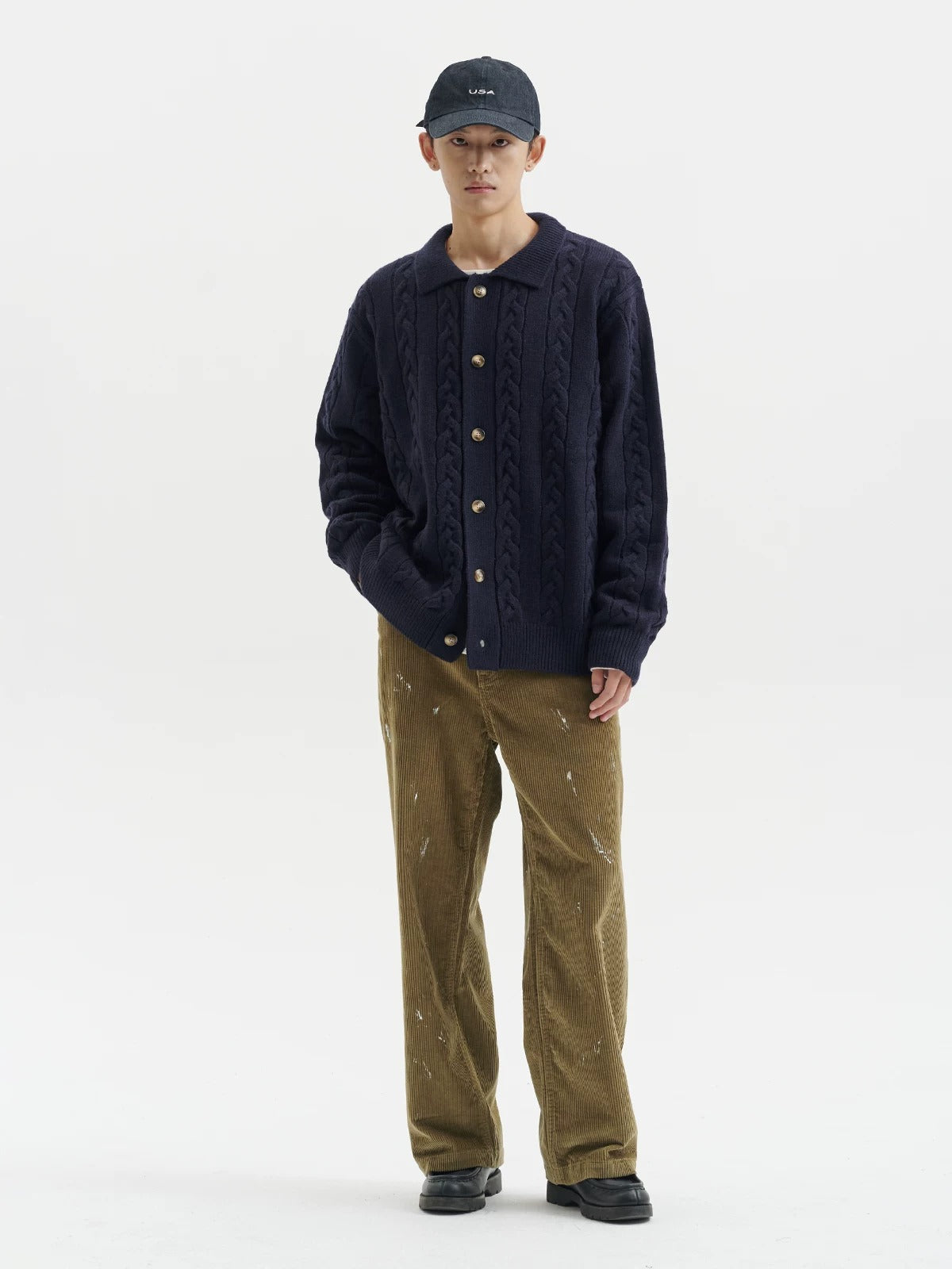 BUTTBILL FW25 Relaxed Cable-Knit Lambswool Embroidered Cardigan058