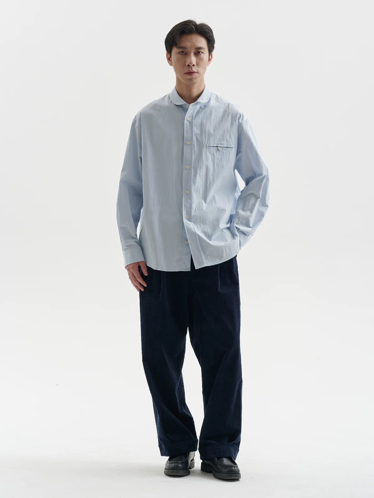 BUTTBILL Minimalist Cotton-Nylon Shawl Collar Long-Sleeve Overshirt116