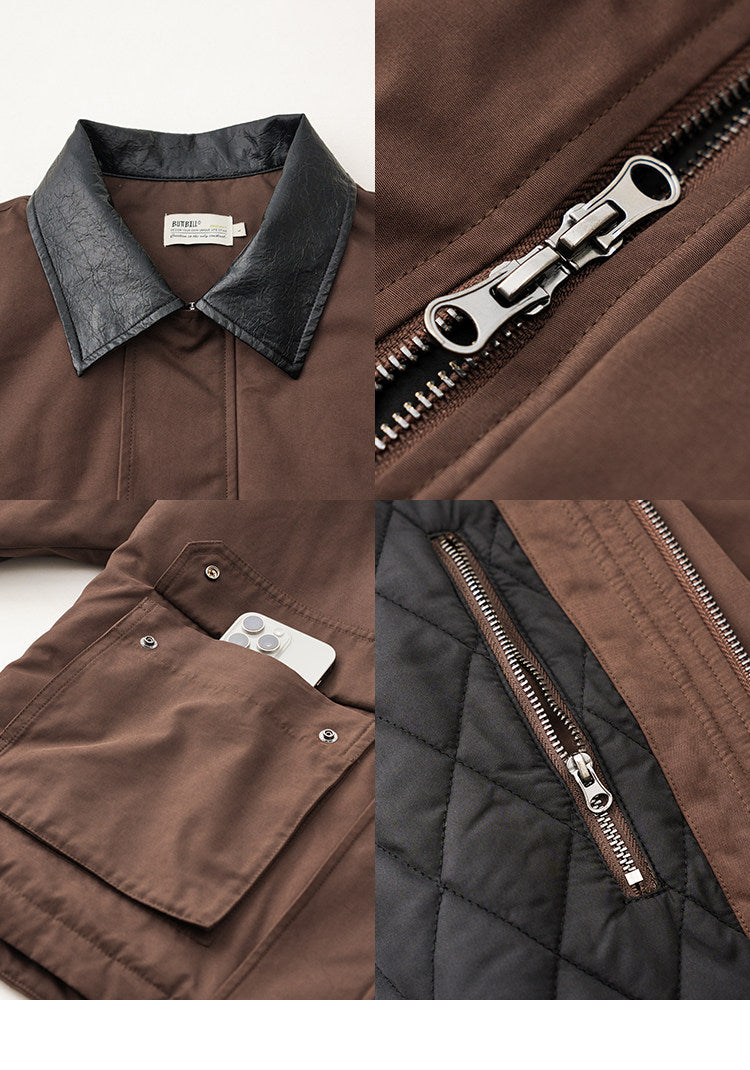 BUTTBILL Men's Leather-Collar 3M™ Thinsulate™ Water-Repellent Hunting Jacket081