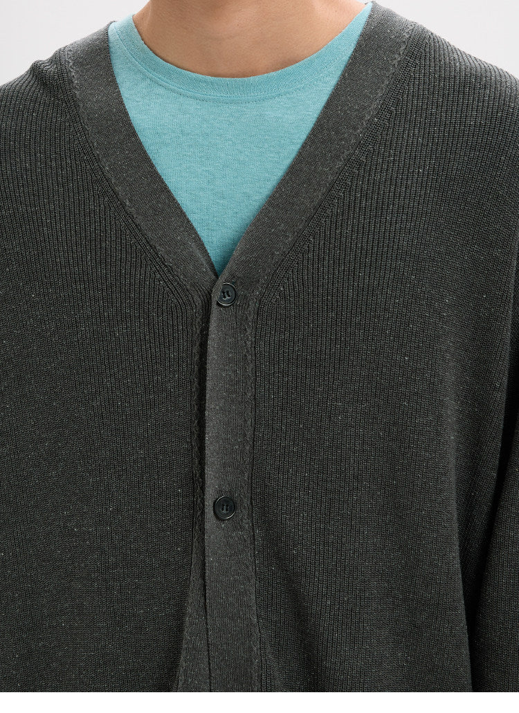 BUTTBILL Unisex Tencel-Linen Blend V-Neck Relaxed Knit Cardigan019