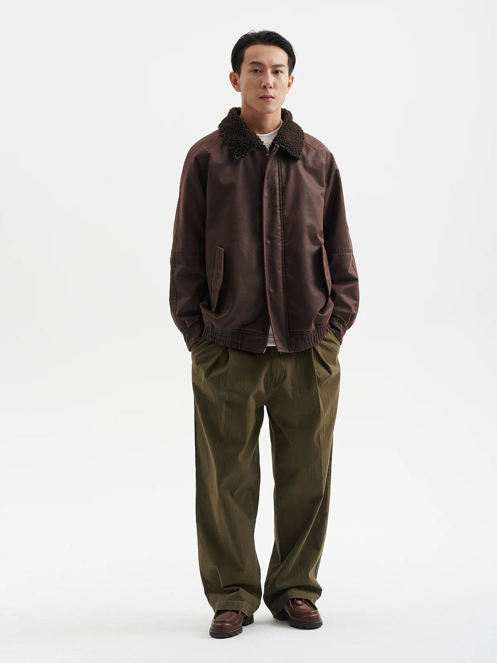 BUTTBILL FW25 Men's Enzyme-Washed 3M™ Thinsulate™ Faux Shearling Collar Jacket070