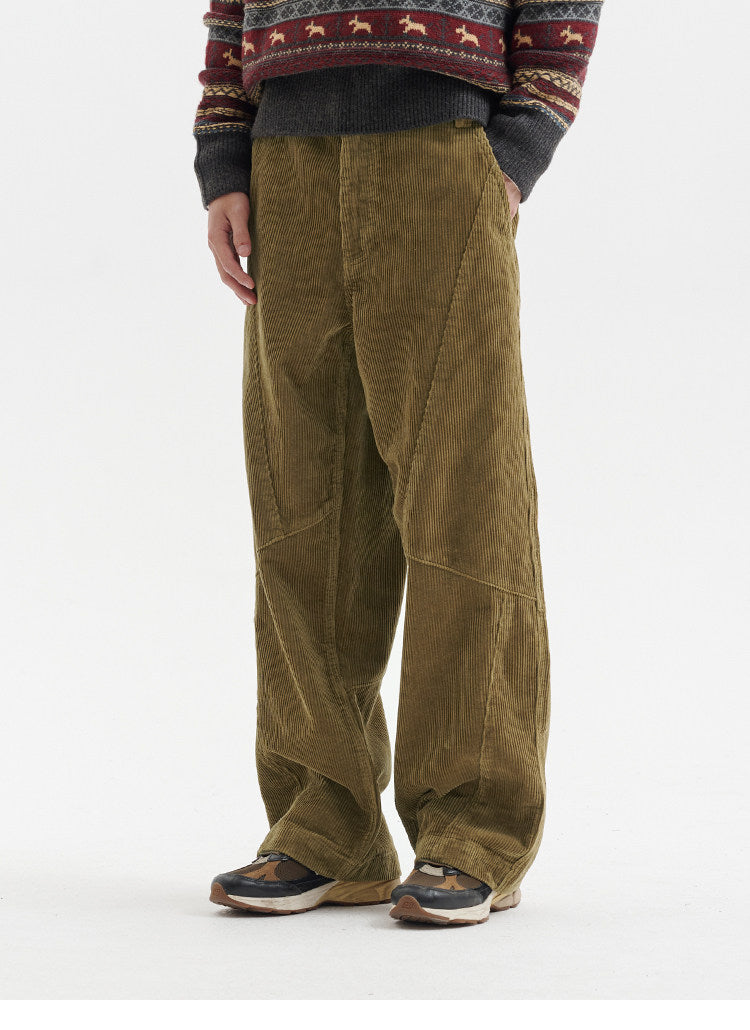BUTTBILL FW25 Unisex 100% Cotton 8-Wale Corduroy Paneled Straight Trousers055