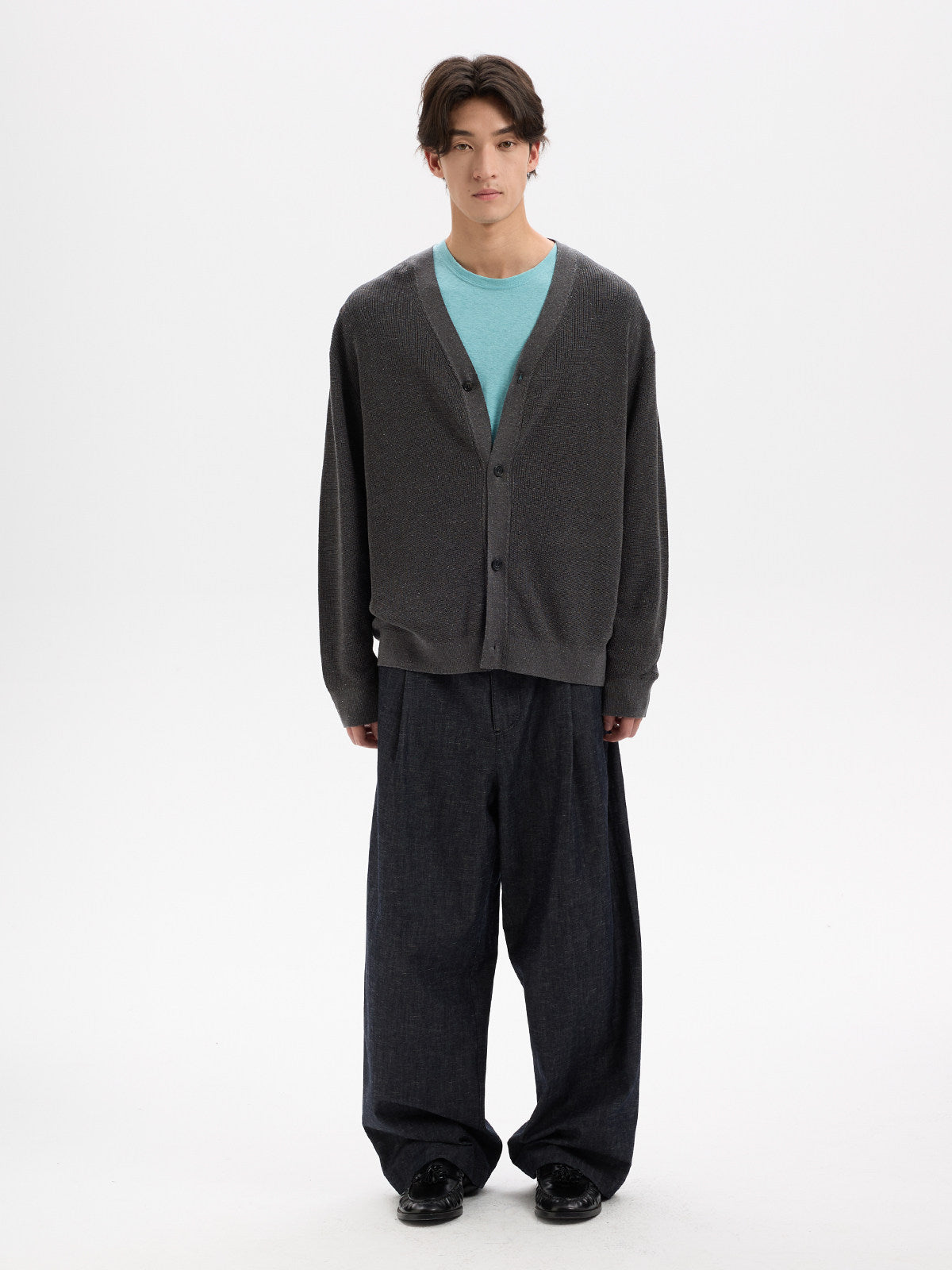 BUTTBILL Unisex Cotton-Linen-Lyocell Blend Single-Pleated Relaxed Trousers